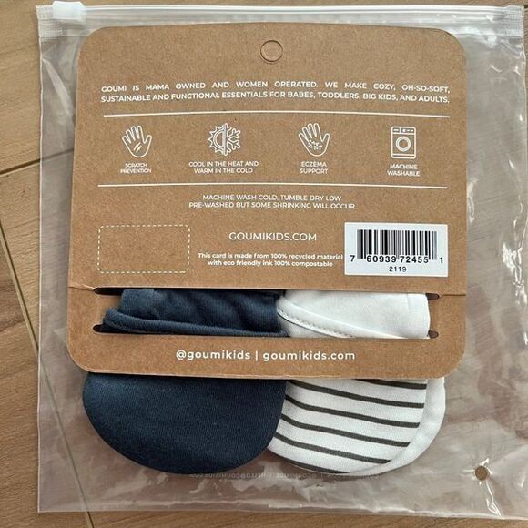 NWT Goumi Kids Baby Mitts Set Midnight Stripe Gray SZ 3-6 mo Bamboo Organic - Picture 2 of 2